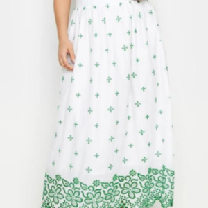 YOURS - Katoenen maxi-rok met geborduurd bloemmotief in wit/groen