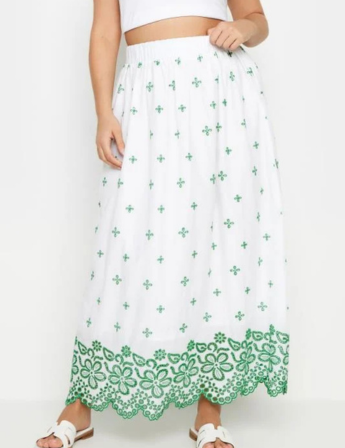 YOURS – Katoenen maxi-rok met geborduurd bloemmotief in wit/groen