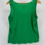 Love Notes L Sleeveless Top Green Eyelet Accent