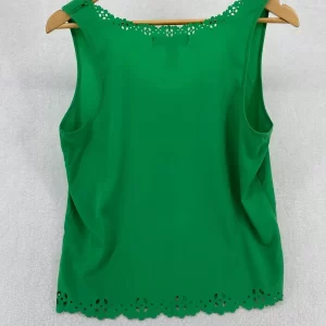 Love Notes L Sleeveless Top Green Eyelet Accent