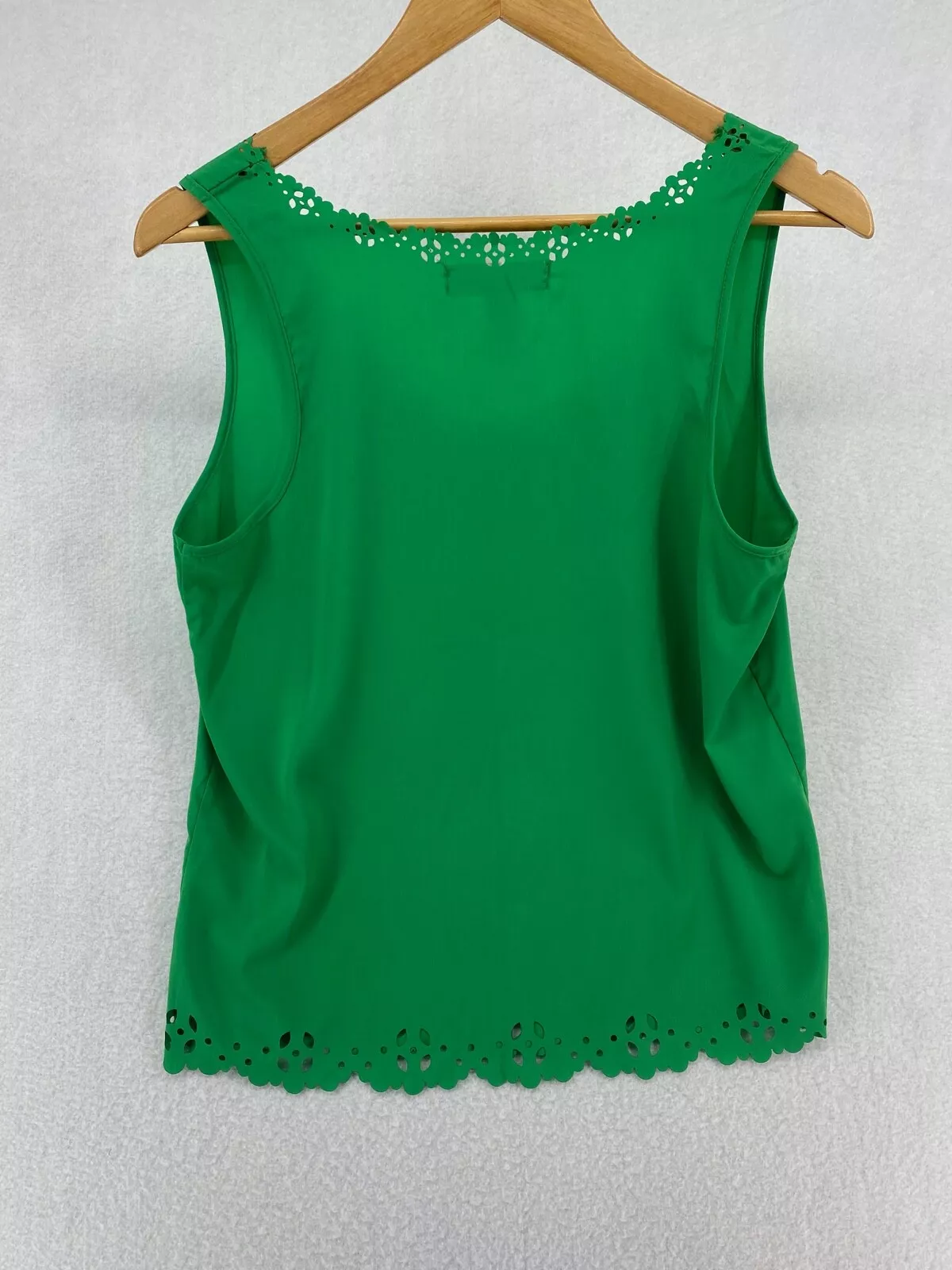 Love Notes L Sleeveless Top Green Eyelet Accent